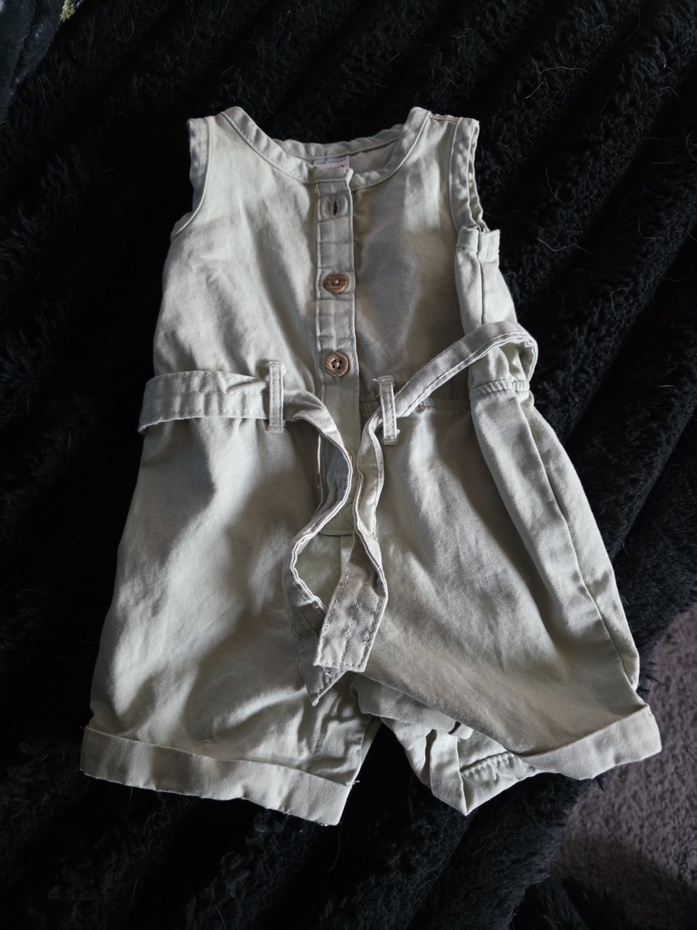 Children's Tan Cotton Romper Shorts with Tie Belt